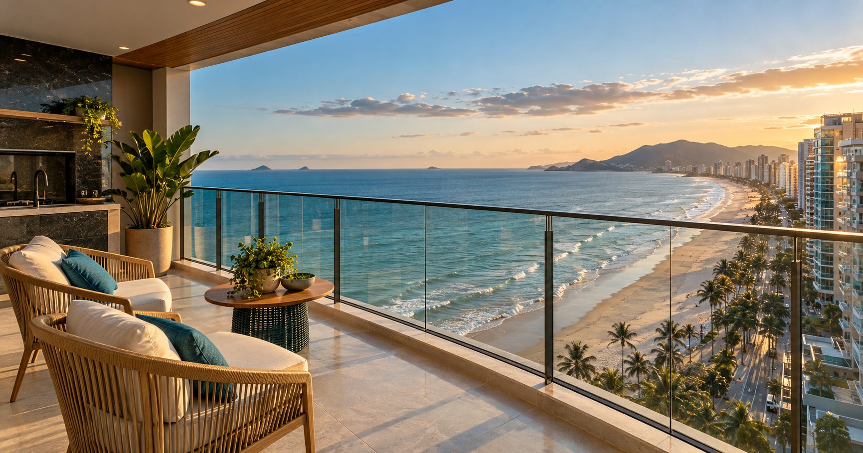 Vista do mar a partir da varanda de um apartamento frente mar